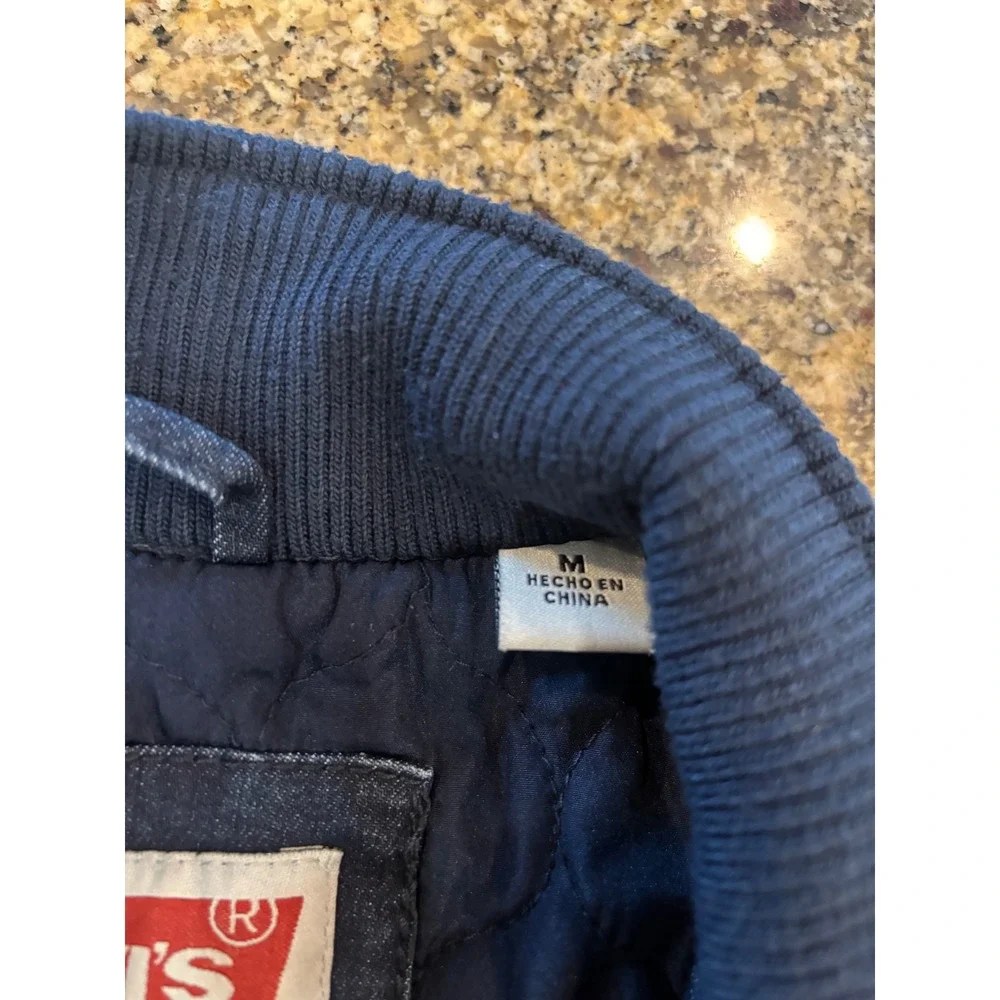 Levis Mens‎ Dark Wash Denim Quilted Field Jacket Blue Medium Utility